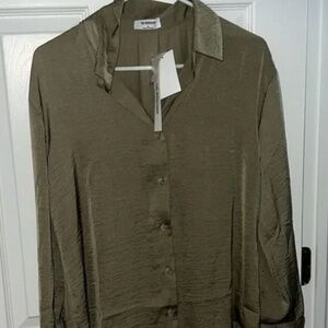 NWT The Workshop Women's Olive Button-Up Blouse, Size Medium